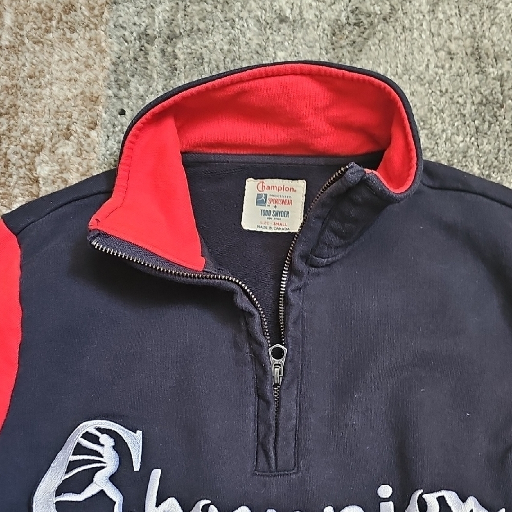 Todd Snyder Champion Black and Red Quarter-Zip Sweatshirt - Picture 3 of 5
